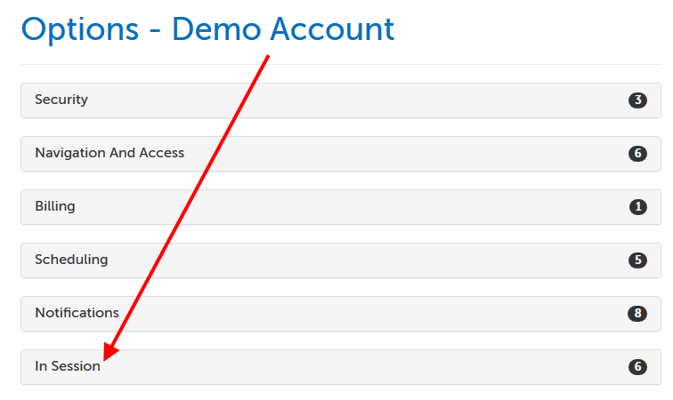 Options for "In Session" features