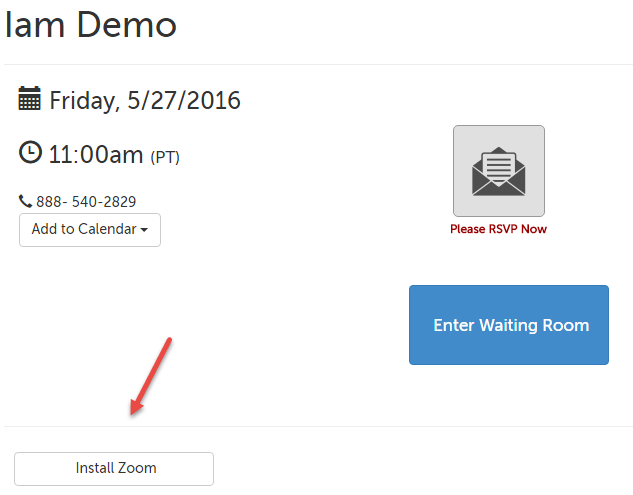 Install Zoom button on the waiting room page